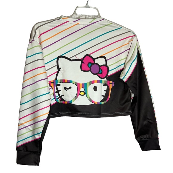 ❌SOLD❌Hello Kitty wearing glasses black ivory stripe long sleeve crop top medium - Picture 4 of 7
